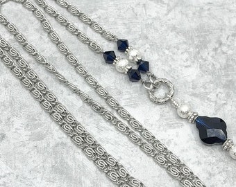 Indigo Blue Baroque Lanyard with Swarovski™ Beads , Blue & Silver Chain Beaded  Badge ID Holder, Breakaway optional