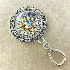 Sun and Moon Portuguese Knitting Pin, Magnetic Knitting Brooch, Gift for Knitter, Andean Turkish Bosnian Knitting image 1