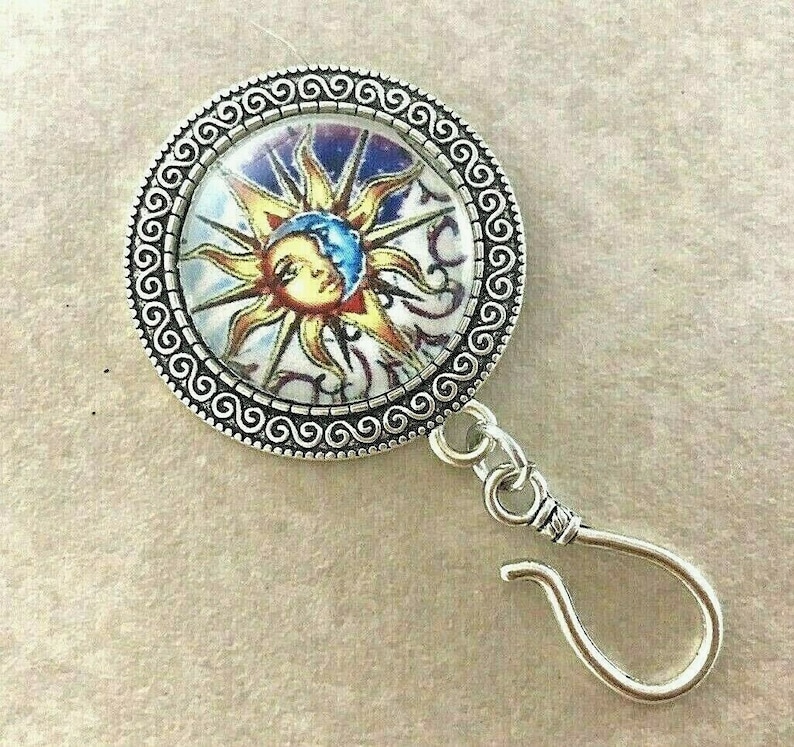 Sun and Moon Portuguese Knitting Pin, Magnetic Knitting Brooch, Gift for Knitter, Andean Turkish Bosnian Knitting image 1