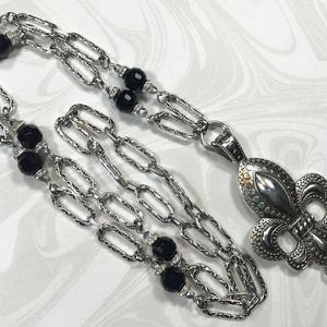 Fleur de Lis Lanyard, Silver Chain Lanyard, Black Beaded  Lanyard, Lanyard ID Holder, Badge Chain,  Lanyard Necklace,  Breakaway option