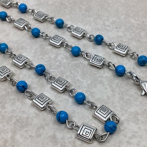 Turquoise Silver  Eyeglass Chain, Reading Glasses Holder, Beaded Eyeglass Necklace, Eyeglass Leash,  Sunglasses Holder