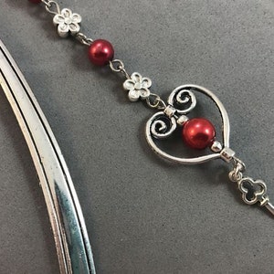 Key to My Heart Bookmark, Valentine Beaded Shepherd Hook Bookmark, Metal Bookmark, Heart Bookmarker, Key Bookmark image 2