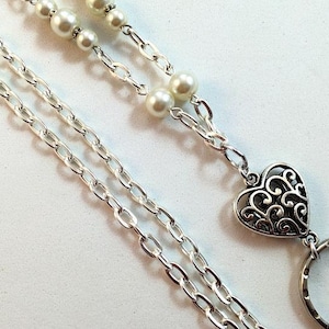 Silver Hearts Lanyard, Silver Chain Lanyard, Cream Beaded Lanyard, Beaded Badge Holder, Lanyard ID Holder, Breakaway option)