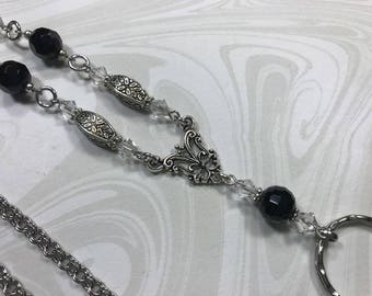 Cordón con cuentas de cristal negro, porta credencial, cordón de cadena, porta identificación con cordón, separación opcional