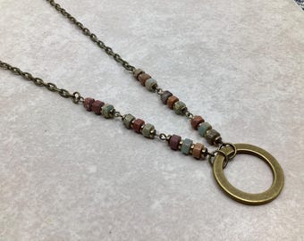 Aqua Terra Jasper Eyeglass Loop Necklace , Sunglasses Reading Glasses Holder Chain, Unisex