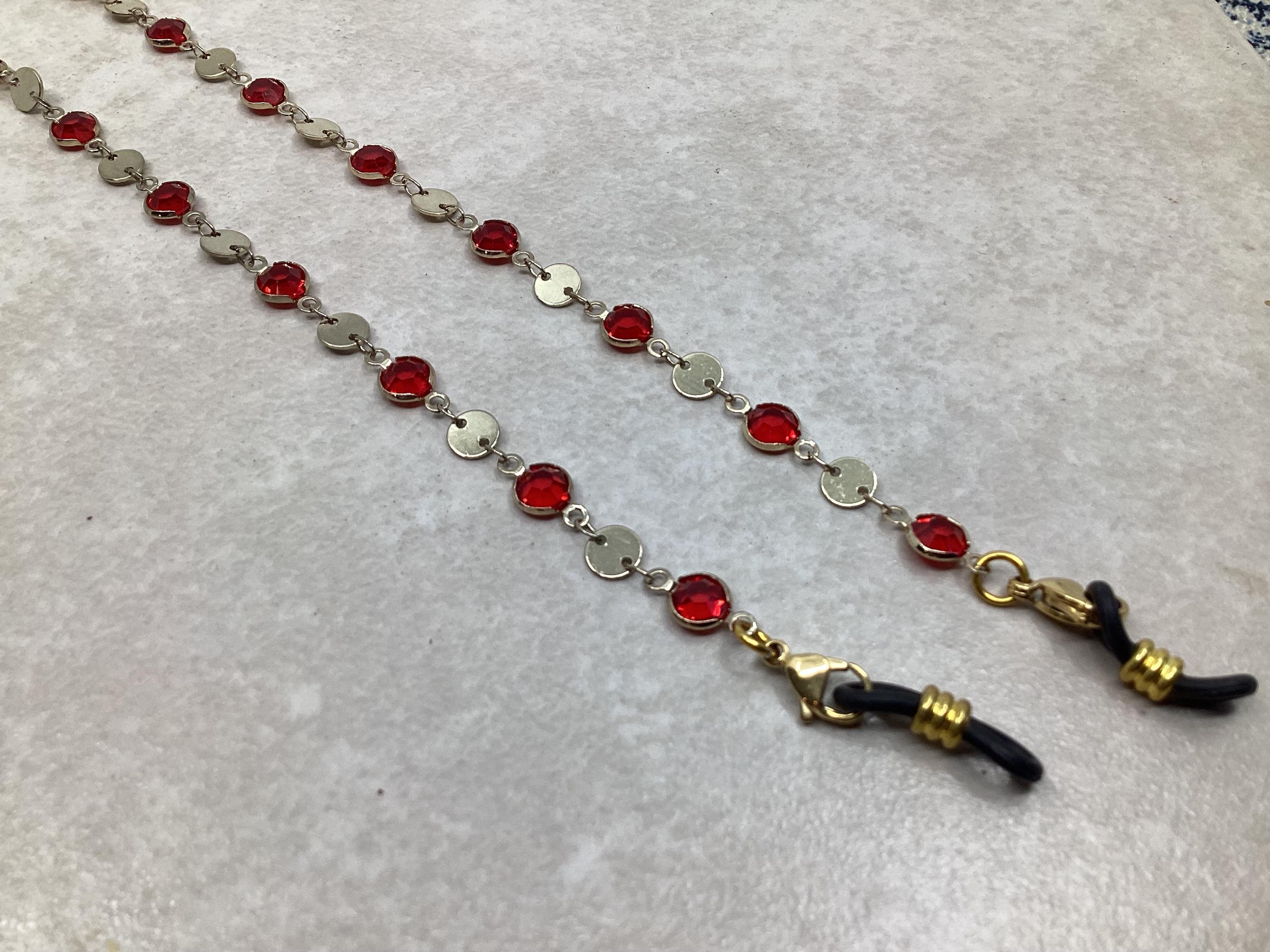 Red and Gold Eyeglass Chain, Holder for Reading or Sunglasses