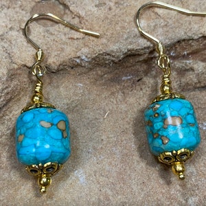 Aqua Imperial Jasper Earrings, Gold Tone Jasper Earrings, Jasper Dangle Earrings, Boho Jasper Earrings