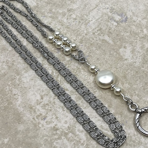 Cream Pearl Lanyard, with  Swarovski™ Beads, Beaded Badge ID Holder, Breakaway optional