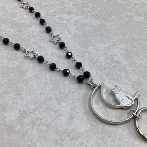 Midnight Cat Lanyard, Moon Stars Lanyard, ID Badge Holder, Beaded Badge Holder, Beaded Lanyard, Lanyard ID Holder, Breakaway Option image 2