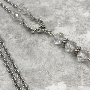 Crystal & Silver Chain Lanyard with Abacus Beads,  Beaded ID Badge Holder - Breakaway Optional