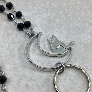 Midnight Cat Lanyard, Moon Stars Lanyard, ID Badge Holder, Beaded Badge Holder, Beaded Lanyard, Lanyard ID Holder, Breakaway Option image 4