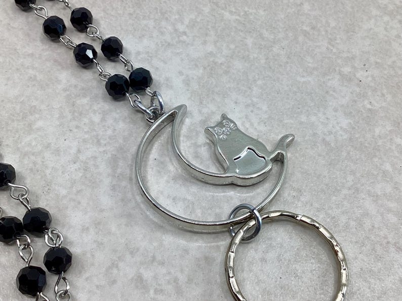 Midnight Cat Lanyard, Moon Stars Lanyard, ID Badge Holder, Beaded Badge Holder, Beaded Lanyard, Lanyard ID Holder, Breakaway Option image 4