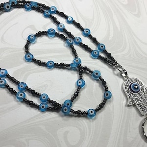Evil Eye Lanyard, Hamsa Pendant Lanyard, Blue Lanyard, Beaded Badge Holder, Beaded Lanyard, Lanyard ID Holder,  Breakaway option)