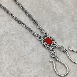 Doppelhaken Rot Antik Silber Portugesische Strickkette, Geschenk für Stricker, Anden Türkisch Bosnische Stricken