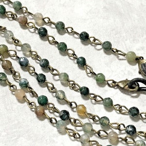 Indian Agate Eyeglass Chain, Earth-tone  Glasses Holder, Green Brown  Eyeglass Leash, Sunglasses Holder