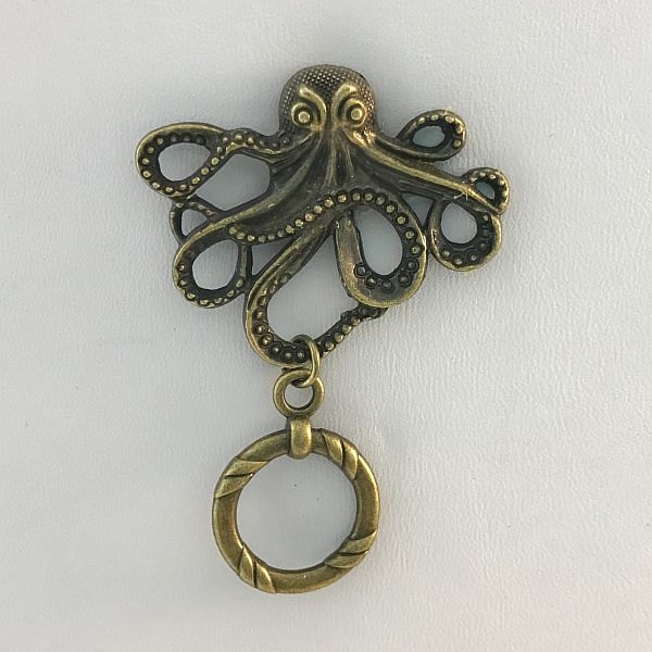 Bronze Octopus Magnetic ID Badge Holder, Octopus Steampunk  Eyeglass Holder, Magnetic Brooch,  Reading Glasses Holder