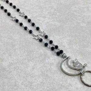 Midnight Cat Lanyard, Moon Stars Lanyard, ID Badge Holder, Beaded Badge Holder, Beaded Lanyard, Lanyard ID Holder, Breakaway Option image 3