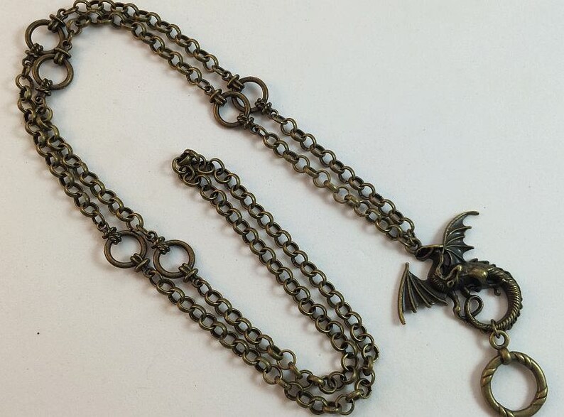 Dragon Lanyard Bronze Chain Lanyard Dragon Pendant Badge Etsy