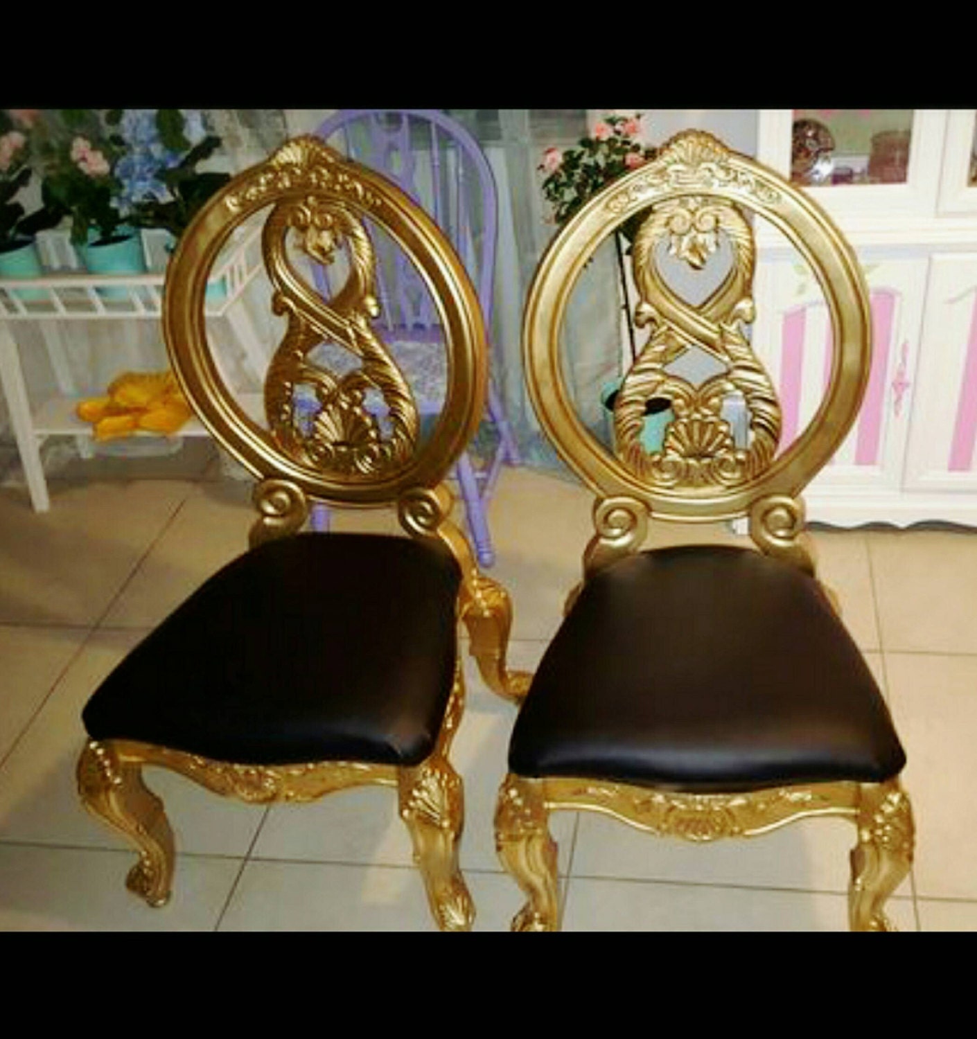 Luxury gold Chair black upholstery Hollywood regency style Etsy