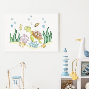 Under Water Theme Bedroom, Ocean Bedroom, Nursery Print, Playroom Decor, Sea Life Print, Ocean Bedroom, A4