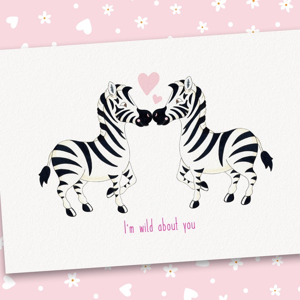 Zebra Valentine's Day Card, I'm wild about you card, valentines, couple's card