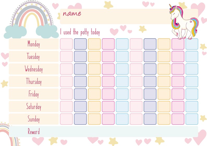 Kids Potty Reward Chart, Potty Reward Chart Printable, Potty Chart for ...