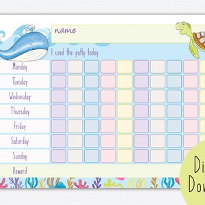 Kinder Töpfchen Belohnung Tabelle, Töpfchen Belohnung Tabelle zum Ausdrucken, Töpfchen Tabelle für Kinder, Töpfchen Aufkleber Wal, digitaler Download