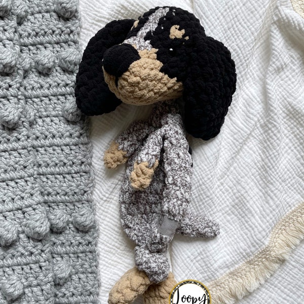 Crochet Puppy Dog Lovey Snuggler - Stuffed Animal - Security Blanket - Bluetick Coonhound - Blue Heeler - Australian Cattle Dog