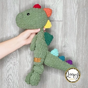 Crochet Dinosaur Lovey Snuggler - Stuffed Animal - Dino Security Blanket