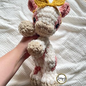 Crochet Cow Lovey | Highland Cow | Snuggler | Stuffed Animal | Security Blanket | Made To Order Mauve & Cream
