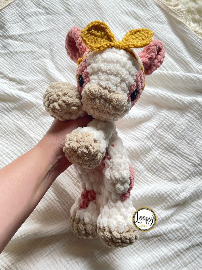 Crochet Cow Lovey | Highland Cow | Snuggler | Stuffed Animal | Security Blanket | Made To Order Mauve & Cream