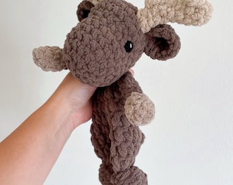 Crochet Moose Lovey Snuggler - Stuffed Animal - Security Blanket - Made To Order