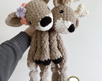 Crochet Deer Lovey Snuggler - Stuffed Animal - Security Blanket - Baby Buck - Reindeer - Fawn - Doe - Made To Order