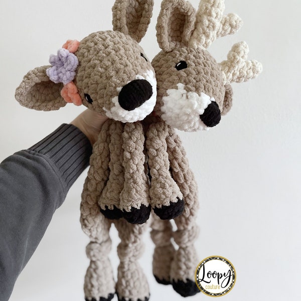 Crochet Deer Lovey Snuggler - Stuffed Animal - Security Blanket - Baby Buck - Reindeer - Fawn - Doe