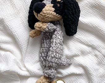 Crochet Bluetick Coonhound Puppy Dog Lovey Snuggler - Stuffed Animal - Security Blanket - Made To Order