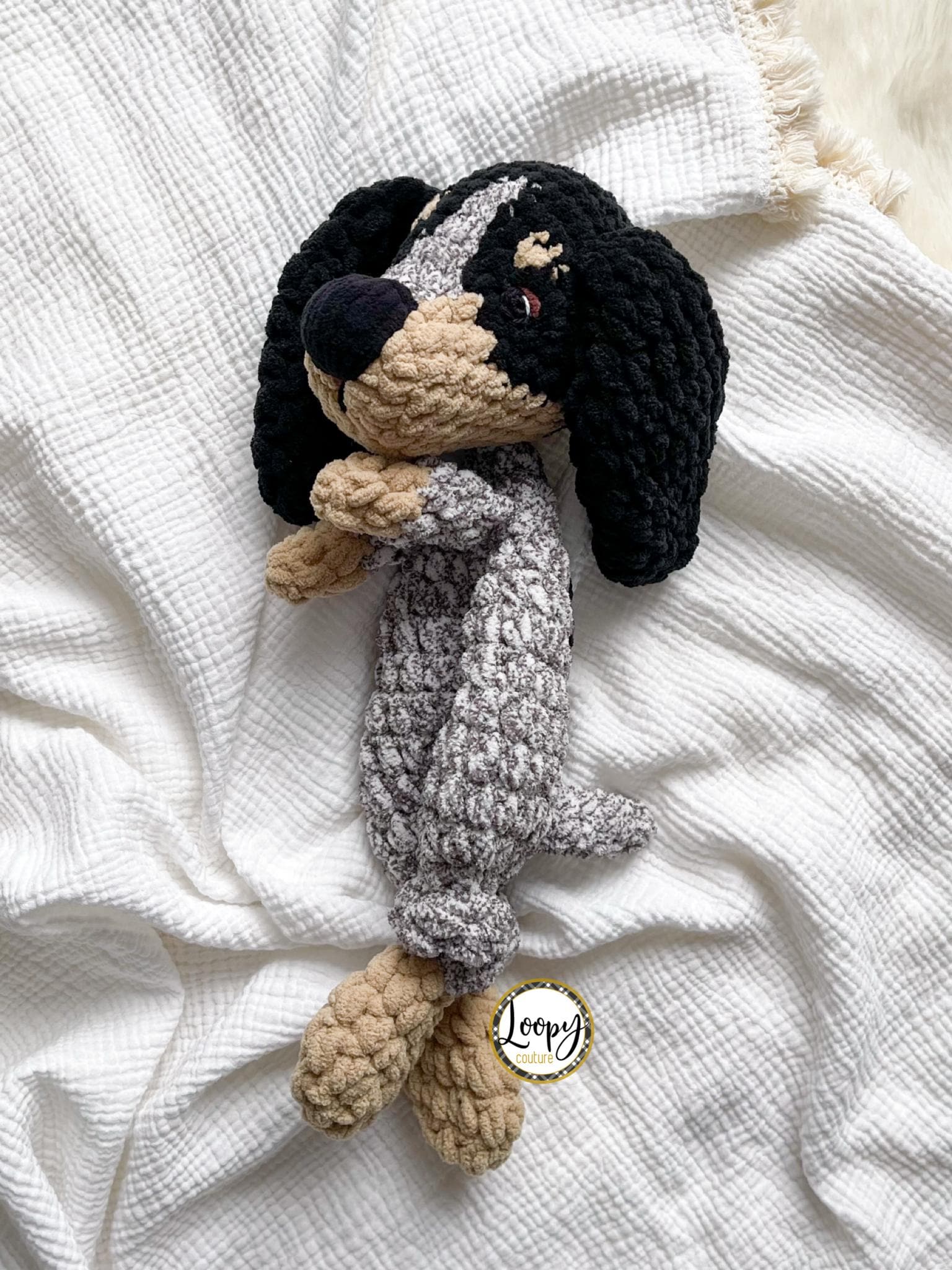Crochet Bluetick Coonhound Puppy Dog Lovey Snuggler - Stuffed Crochet Bluetick Coonhound Puppy Dog Lovey Snuggler - Stuffed
