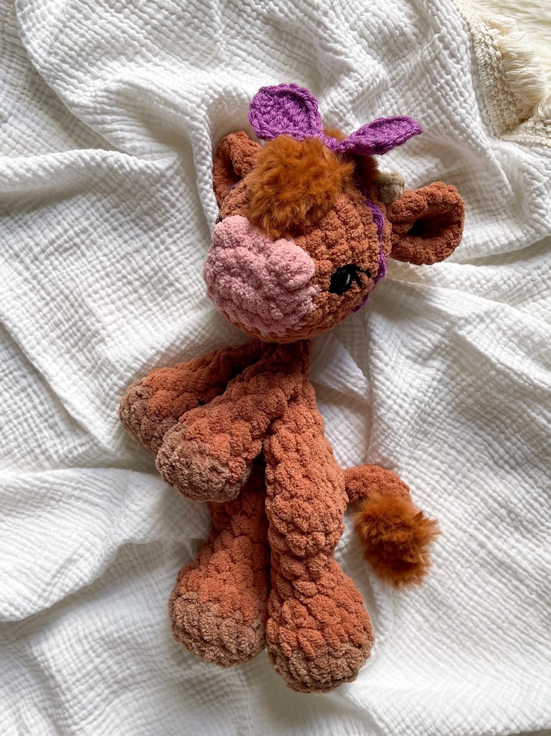 Crochet Cow Lovey | Highland Cow | Snuggler | Stuffed Animal | Security Blanket | Made To Order Highland #1