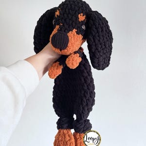 Crochet Black and Tan Coonhound Puppy Lovey: Plush Snuggler