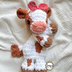 Crochet Cow Lovey | Highland Cow | Snuggler | Stuffed Animal | Security Blanket | Made To Order Brown & White