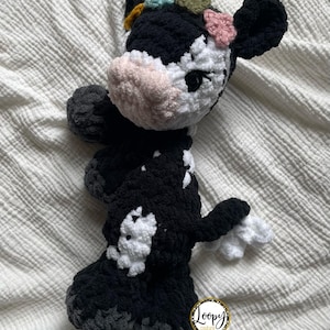 Crochet Cow Lovey | Highland Cow | Snuggler | Stuffed Animal | Security Blanket | Made To Order Black w/ White