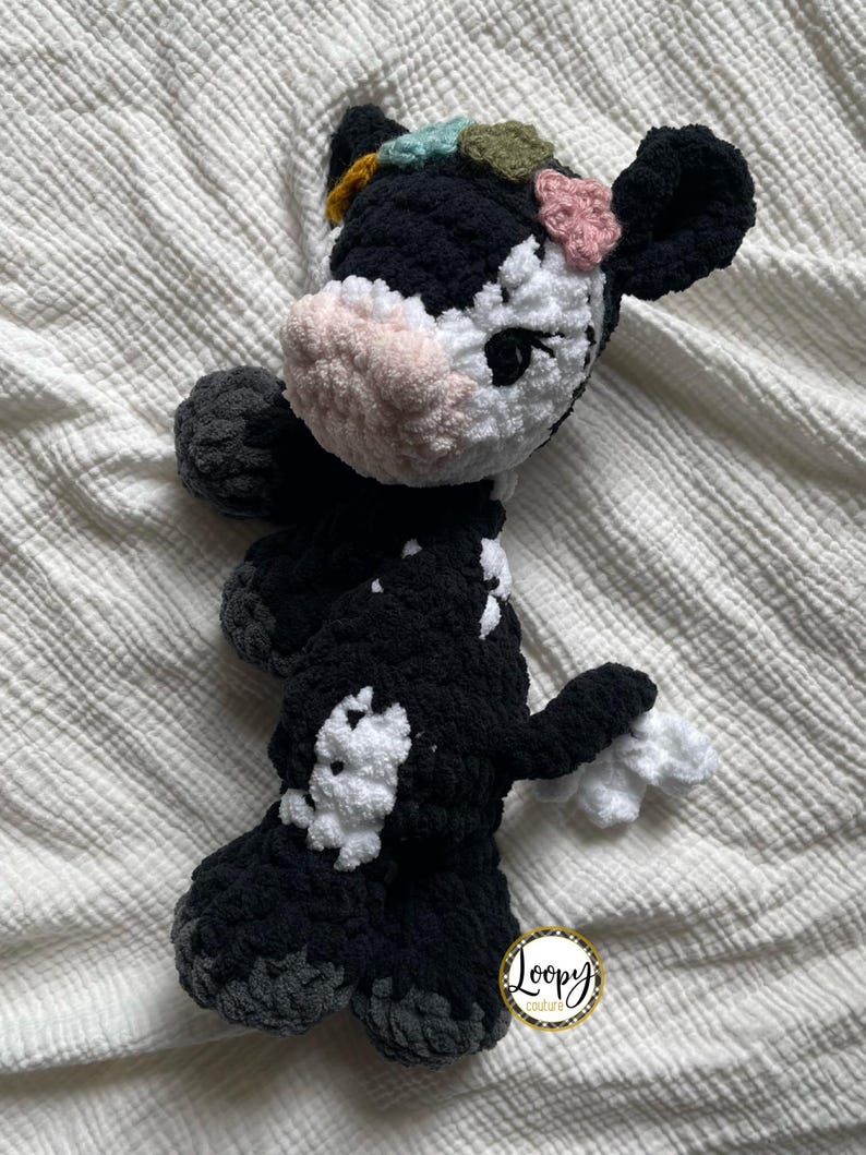 Crochet Cow Lovey | Highland Cow | Snuggler | Stuffed Animal | Security Blanket | Made To Order Black w/ White