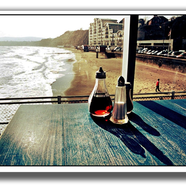 View from Sundown Pier cafe, Isle of Wight, lookingthwards Shanklin. With Salt, Pepper and vinegar. Signed by the photographer