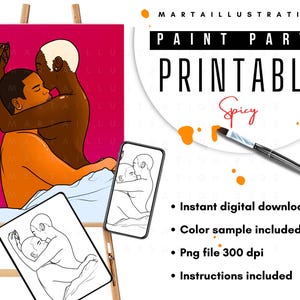 CANVAS PRINTABLE couple, Pre-drawn Canvas, Pre-Sketched Canvas, Outlined Canvas, Sip and Paint, Paint Kit, Canvas Painting, DIY Paint Party