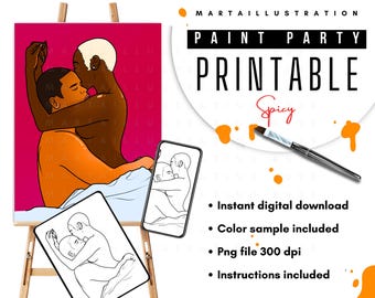 Pareja IMPRIMIBLE EN LIENZO, Lienzo prediseñado, Lienzo prediseñado, Lienzo delineado, Beber y pintar, Kit de pintura, Pintura en lienzo, Fiesta de pintura DIY
