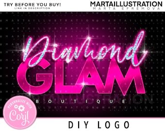 DIY DIAMOND LOGO, Diy Glitter logo, diy text logo, Hand logo, Diy boutique logo, beauty logo, Premade business logo, diy pink logo