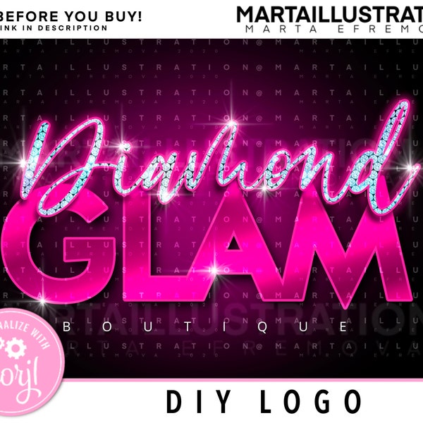 DIY DIAMOND LOGO, Diy Glitter logo, diy text logo, Hand logo, Diy boutique logo, beauty logo, Premade business logo, diy pink logo