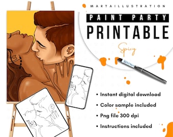Pareja IMPRIMIBLE EN LIENZO, Lienzo prediseñado, Lienzo prediseñado, Lienzo delineado, Beber y pintar, Kit de pintura, Pintura en lienzo, Fiesta de pintura DIY