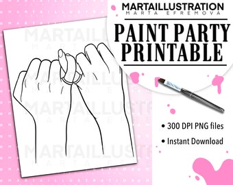 LIENZO IMPRIMIBLE pareja, Lienzo pre-dibujado, Lienzo Pre-Esbozado, Lienzo Delineado, Sorbo y Pintura, Kit de Pintura, Pintura de Lienzo, Fiesta de Pintura DIY