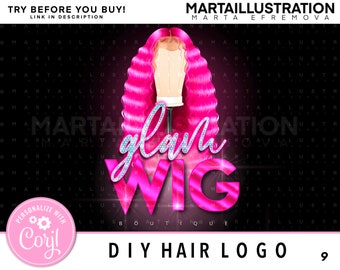 DIY HAIR LOGO, Diy Wig logo, Hair logo, Wig logo, hairstylist logo, Diamond logo, hair business logo, diy glitter logo