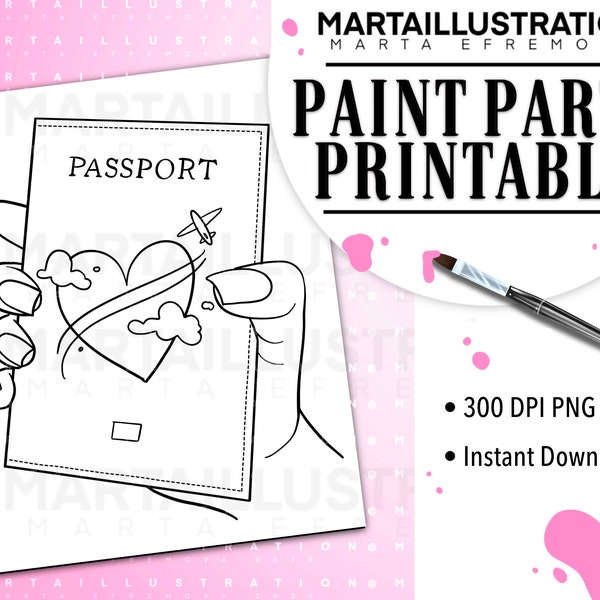 CANVAS PRINTABLE travel, Pre-drawn Canvas, Pre-Sketched Canvas, Outlined Canvas, Sip and Paint, Paint Kit, Canvas Painting, DIY Paint Party